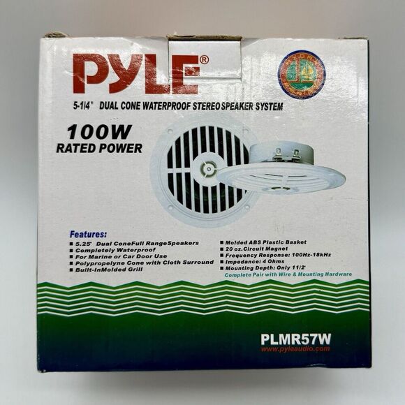 Pyle PLMR57W‎ 5.25" 100 Watt Max Marine Full-Range Speakers Set White New In Box - Picture 2 of 4